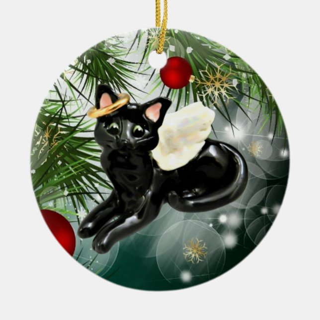 Ornamento de gato Angel Black (Frente)