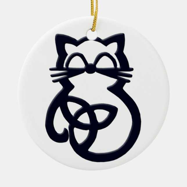 Ornamento de gato celta de Black Trinity Knot (Frente)