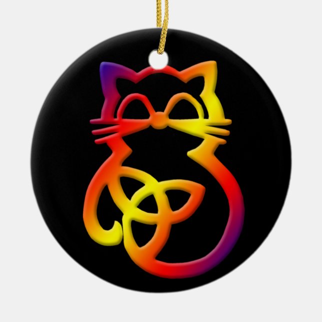 Ornamento de gato celta de trinidad arcoiris (Frente)
