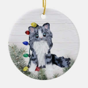 Ornamento de gato de Maine Coon con tabulación gri