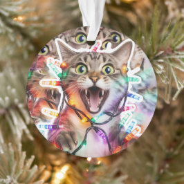 Ornamento de gato festivo con Navidades iluminados