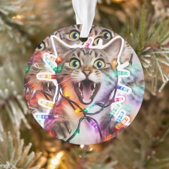 Ornamento de gato festivo con Navidades iluminados (Árbol)