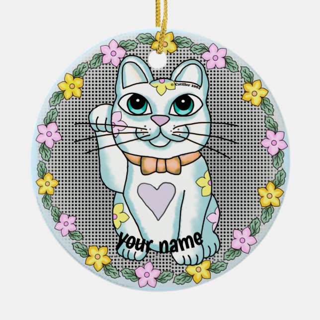 Ornamento de Gato Lucky Blanco (Frente)