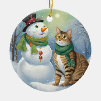Ornamento de gatos y Snowman Kitty