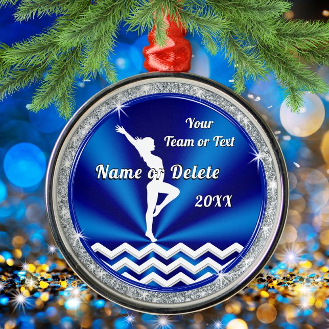 Ornamento de gimnasta de árbol de Navidad personal (Gymnastics Christmas Ornaments. Christmas gifts for gymnasts. Gymnastics Ornaments. Blue and White.)