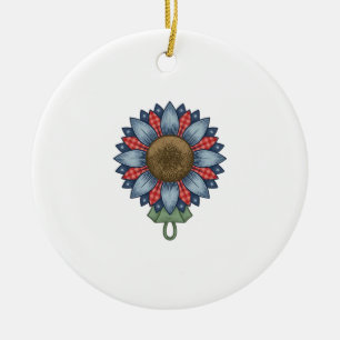 Ornamento de girasol de mezclilla patriótico vinta