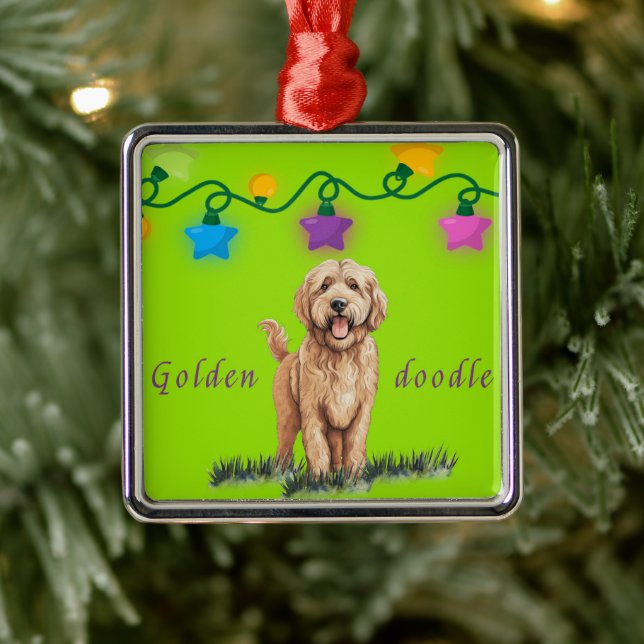 Ornamento de Goldendoodle en verde (Árbol)