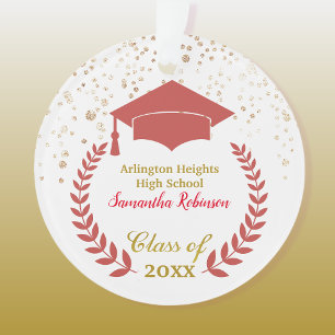 Ornamento de Grado Rojo y Graduación Laurel