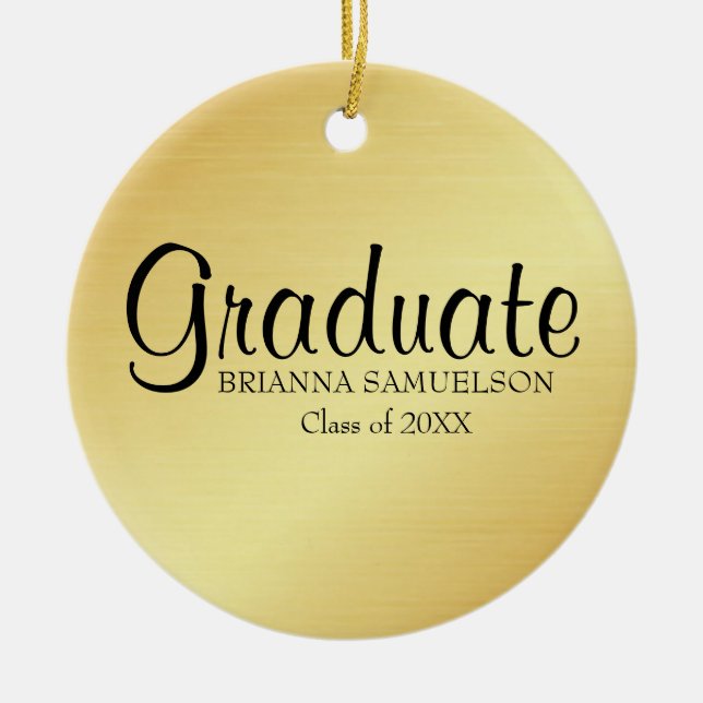 Ornamento de graduación de oro con texto negro (Frente)