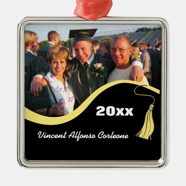 Ornamento de graduación de Personalizable amarillo (Frente)