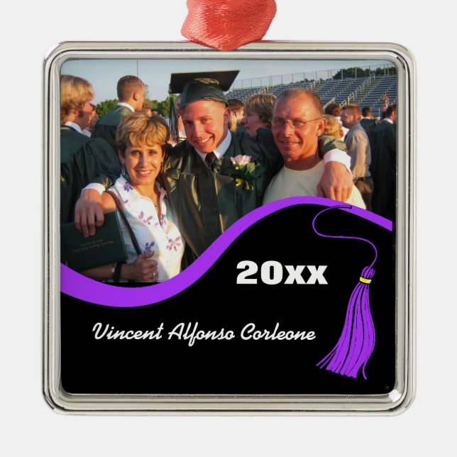Ornamento de graduación de Personalizable morado d (Frente)