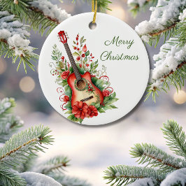 Ornamento de guitarra y flores de Feliz Navidad