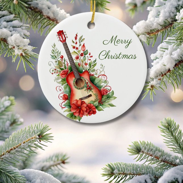 Ornamento de guitarra y flores de Feliz Navidad (Subido por el creador)