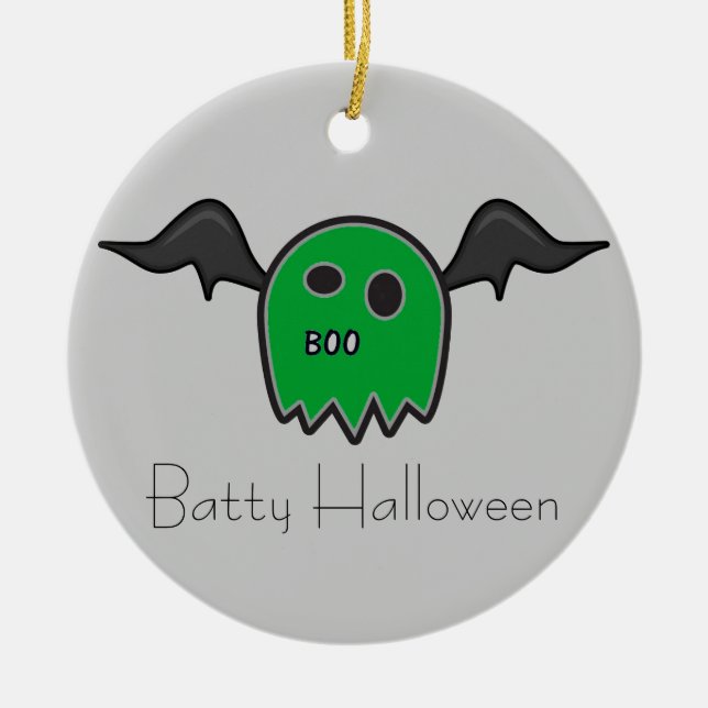 Ornamento de Halloween de Boo Bat Green Ghost Batt (Frente)
