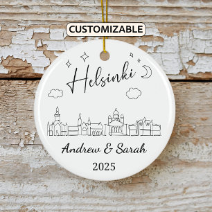 Ornamento de Helsinki de Skyline personalizado, Fi
