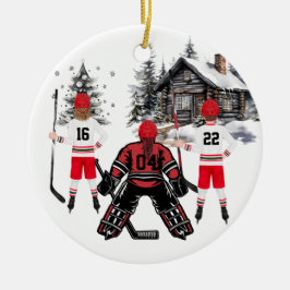 Ornamento de hockey chica y chico arquero chica