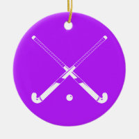 Ornamento de hockey de campo con nombre morado
