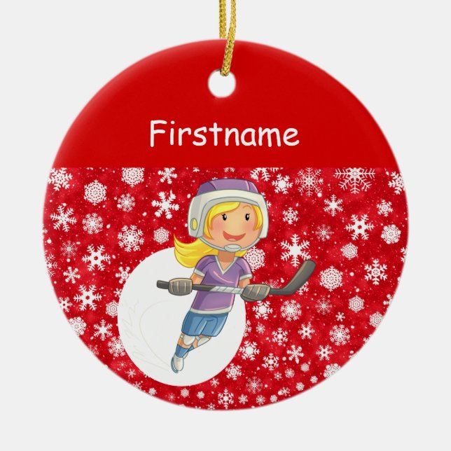 ornamento de hockey para jugadores chicas - nieve  (Frente)