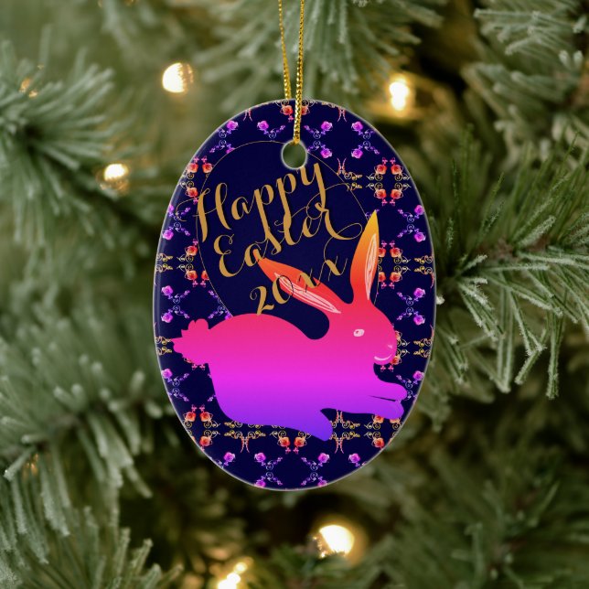 Ornamento de huevo con estampado de Rosa Conejo de (Árbol)