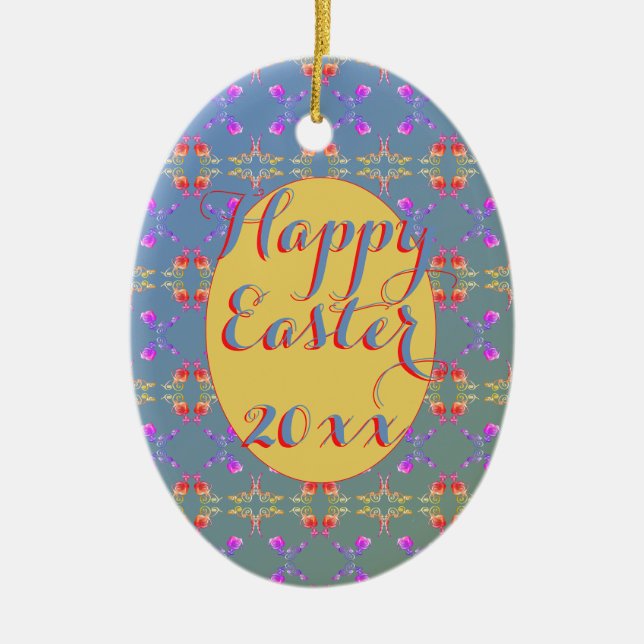 Ornamento de huevo con patrón de Rosa de Pascua (Frente)