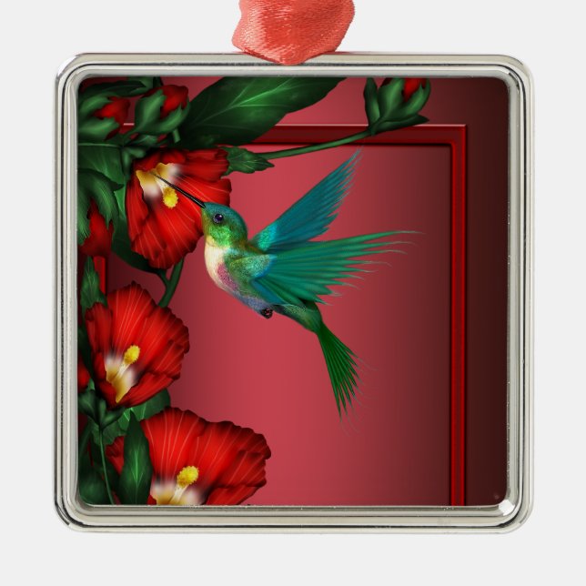 Ornamento de Hummingbird Red Hibiscus (Frente)
