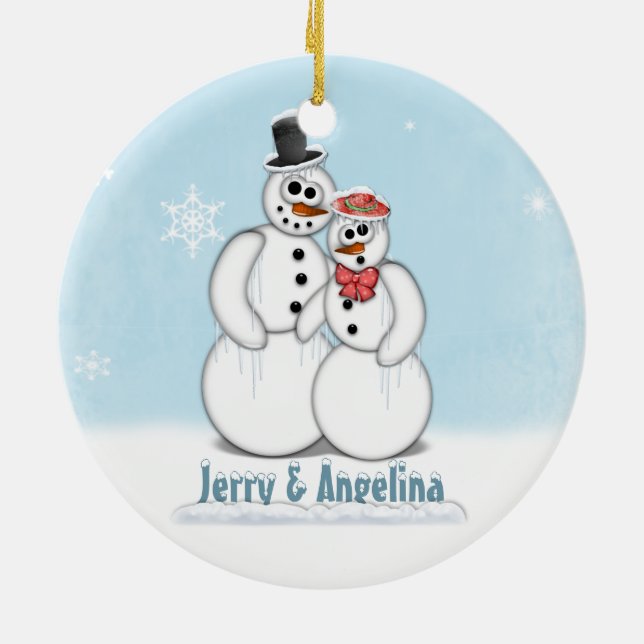 Ornamento de imagen de pareja Snowman (Atrás)