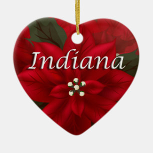 Ornamento de Indiana Red Poinsettia del Corazón