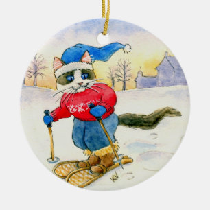 Ornamento de invierno de navidades Snowshoe Cat