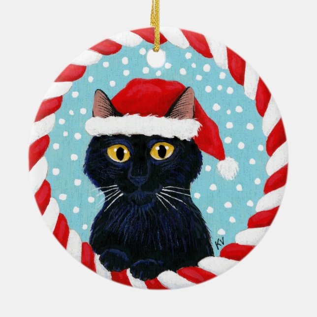 Ornamento de invierno de Santa Black Cat para navi (Atrás)