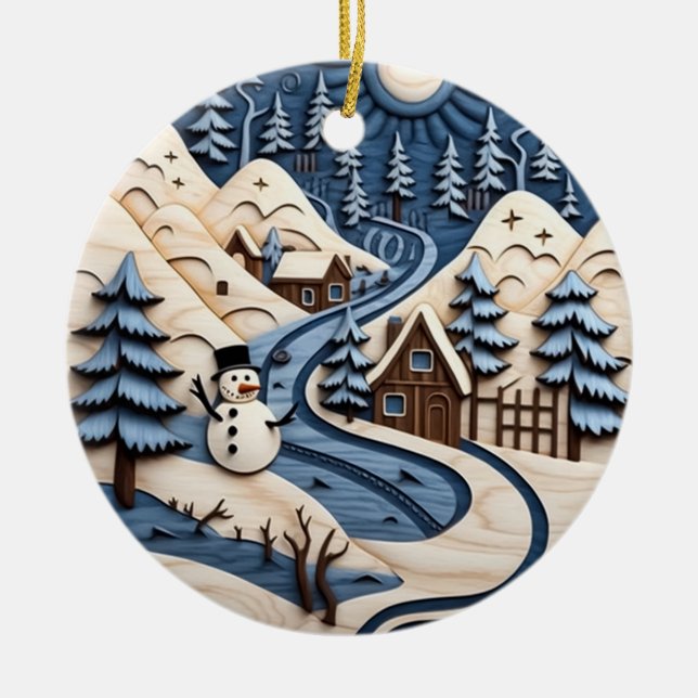 Ornamento de invierno de Snowman Village (Frente)