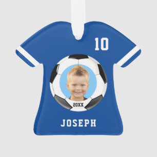 Ornamento de Jersey de Kids Sporty Blue Photo Socc