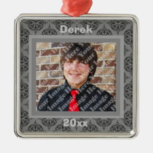 Ornamento de Keepsake gris y negro plateado