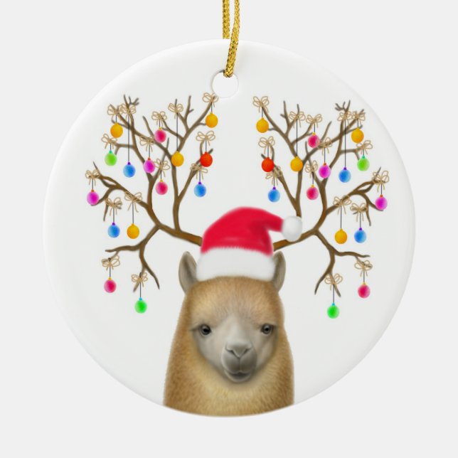 Ornamento de la alpaca de las Felices Navidad (Frente)
