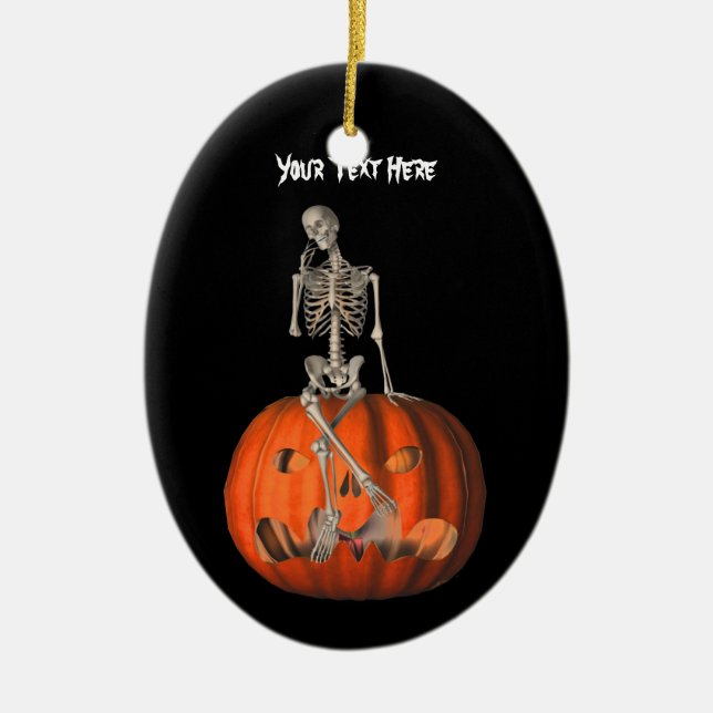 Ornamento de la Calabaza de Skeleton Cute Hallowee (Frente)