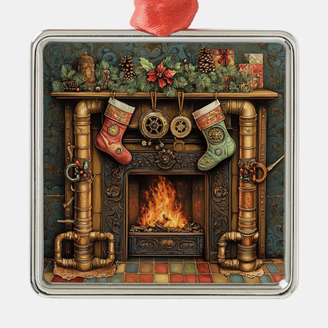 Ornamento de la chimenea de Steampunk para navidad (Frente)