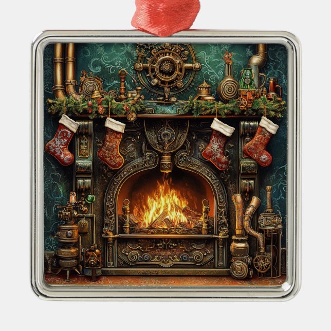 Ornamento de la chimenea de Steampunk para navidad (Frente)