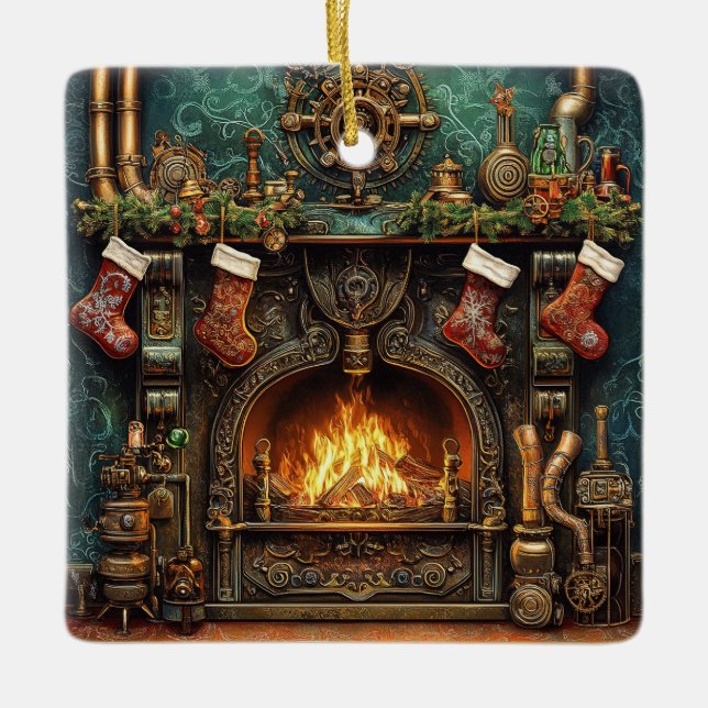 Ornamento de la chimenea de Steampunk para navidad (Anverso)