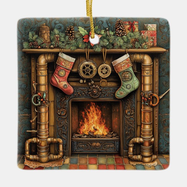 Ornamento de la chimenea de Steampunk para navidad (Anverso)