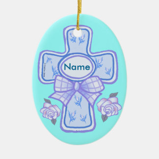 Ornamento de la Cruz Cristiana de Bow Azul