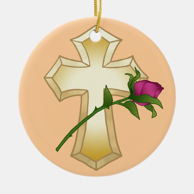 Ornamento de la Cruz Cristiana Rosa (Frente)