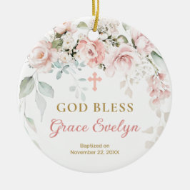 Ornamento de la cruz de follaje rosa de rosas