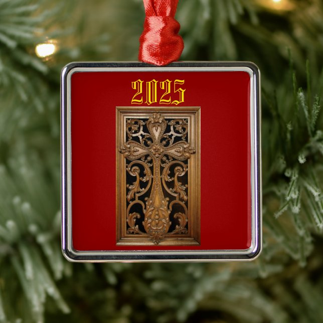 Ornamento de la cruz de madera tallada (Árbol)