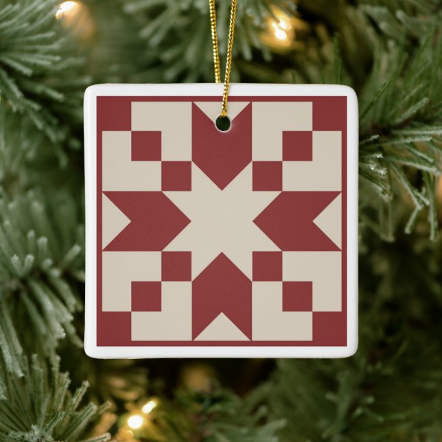 Ornamento de la estrella roja Barn Quilt (Árbol)