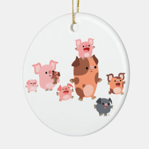 Ornamento de la familia de cerdos de Personalizado