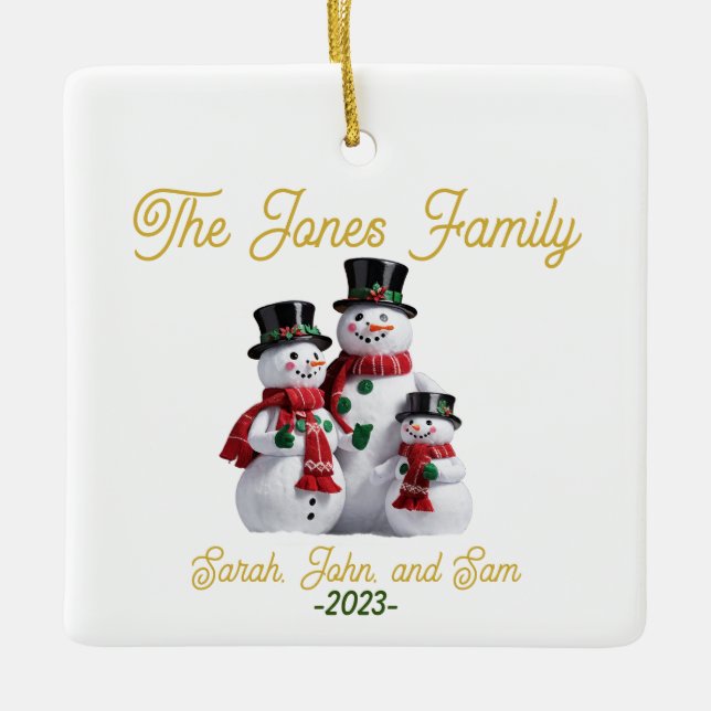 Ornamento de la familia personalizable Snowman (Anverso)