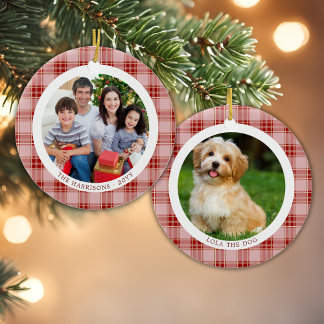 Ornamento de la familia Red Plaid 2 fotos de Navid