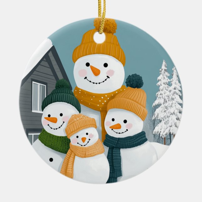 Ornamento de la familia Snowman - personalizable (Frente)