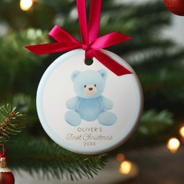 Ornamento de la foto de Bear Boy First Christmas