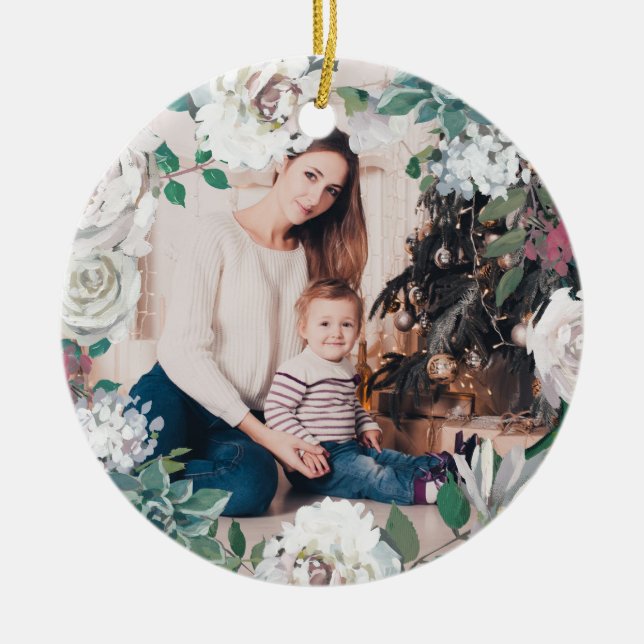 Ornamento de la foto de los Navidades florales de  (Frente)