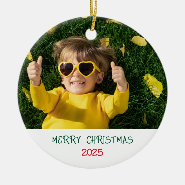 Ornamento de la foto de navidad de Feliz (Frente)